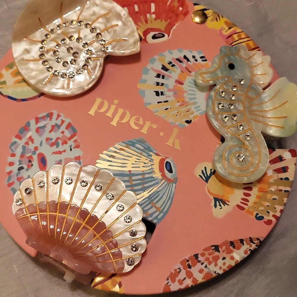 Piper K Shell & Seagreen Seahorse Decorative HAIR Clips BRAND New TL